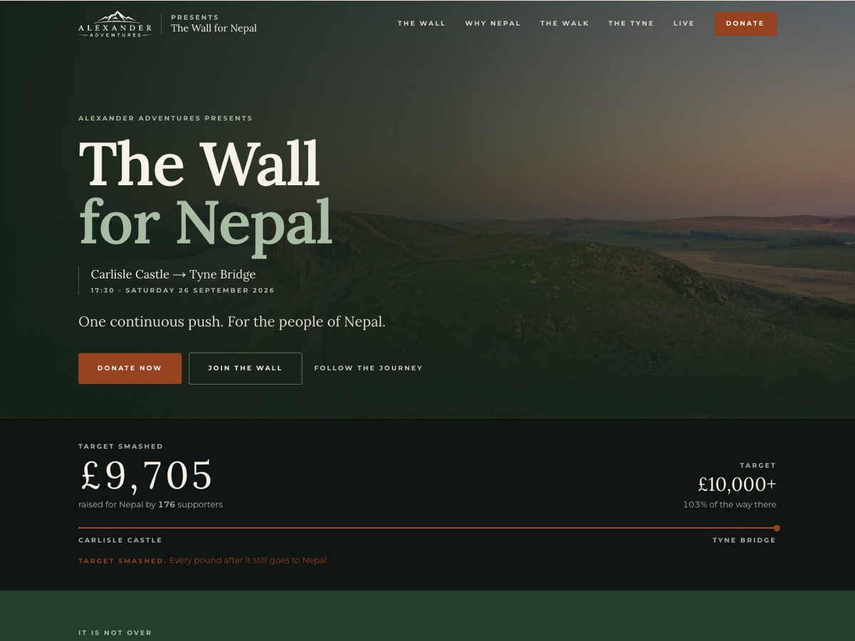 The Wall for Nepal fundraising homepage