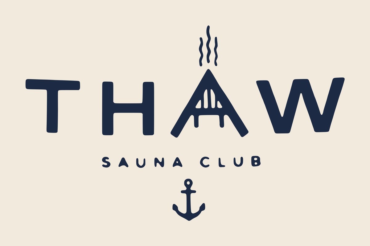 The THAW Sauna Club logo in navy on cream.