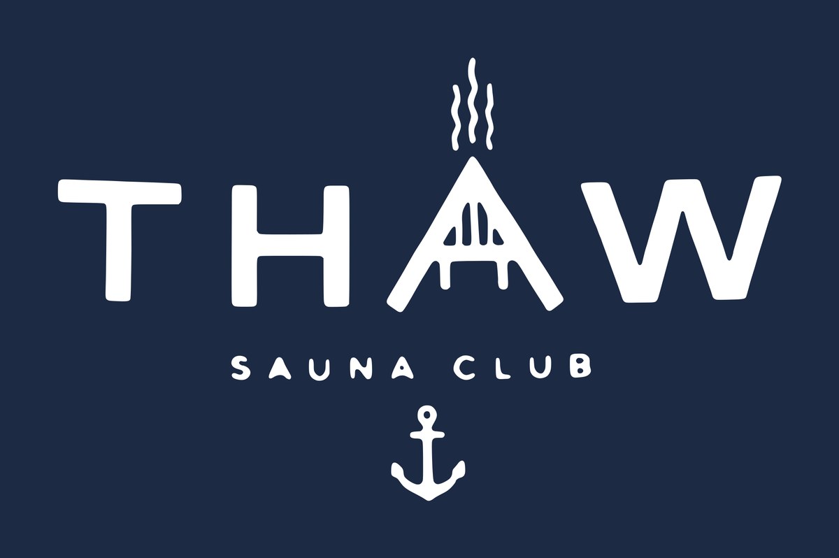 The THAW Sauna Club logo in white on navy.